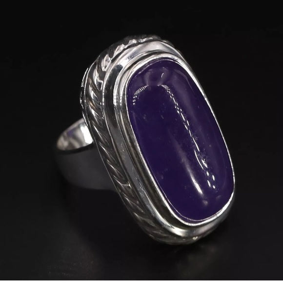 Silver Ring with large Purple JADE Stone 6 - Picture 6 of 6